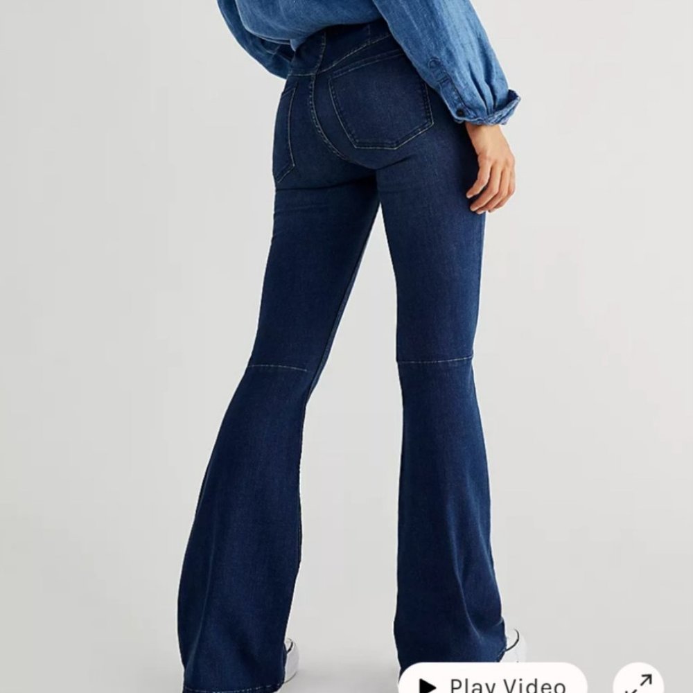 Free People Penny High Waisted Flare Bell Bottom Slip On Denim Jeans